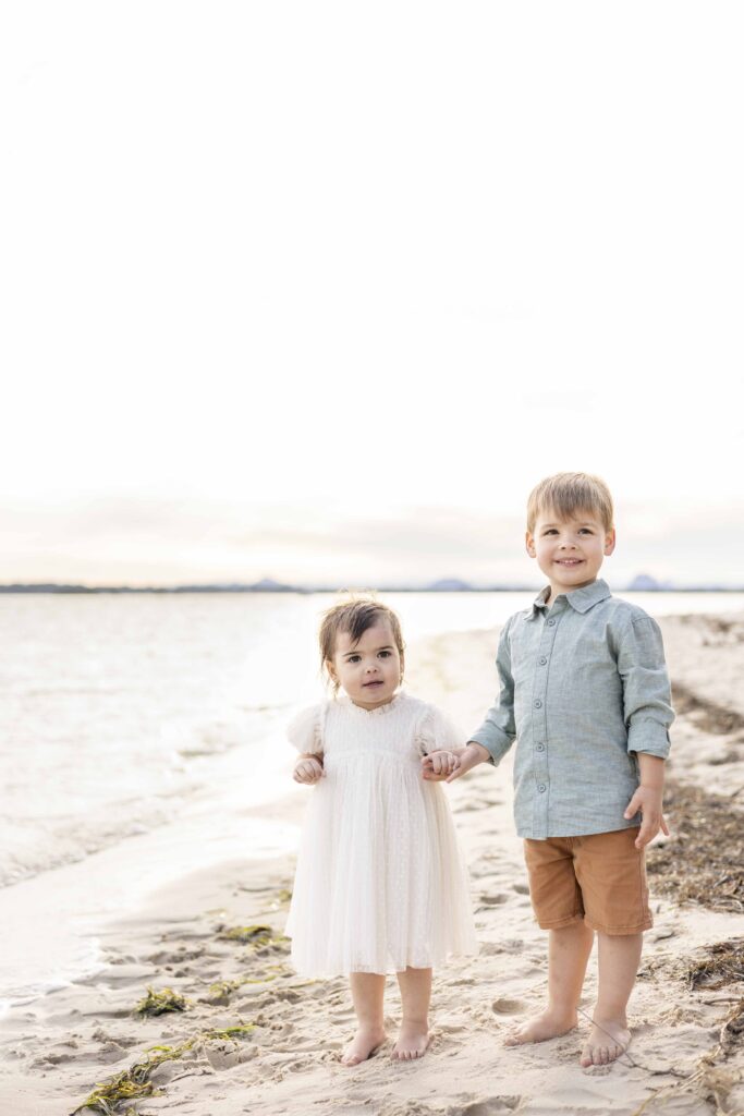 Siblings on a beach in Bribie Island, Queensland  | Brisbane Lifestyle Photography by Sharon Joseph Photography | Brisbane Kids Portraits