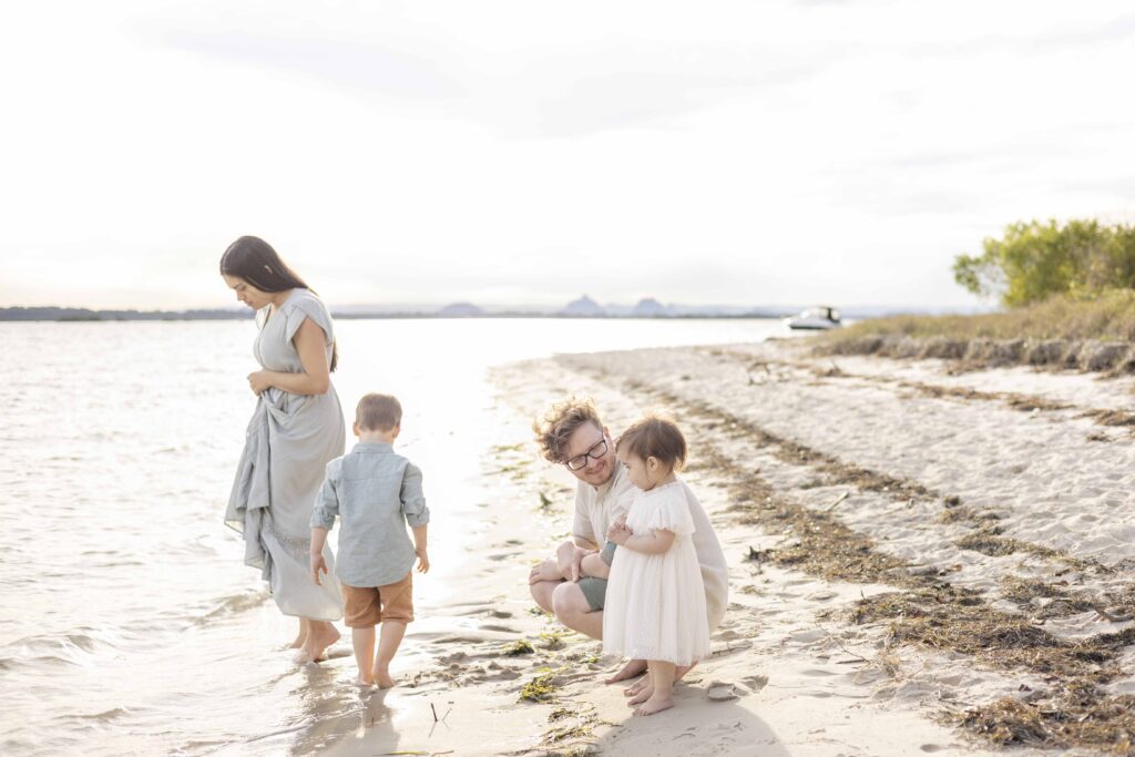 Natural Family Photos Brisbane | Young family relaxing on the beach at Bribie Island | Sharon Joseph Photography |