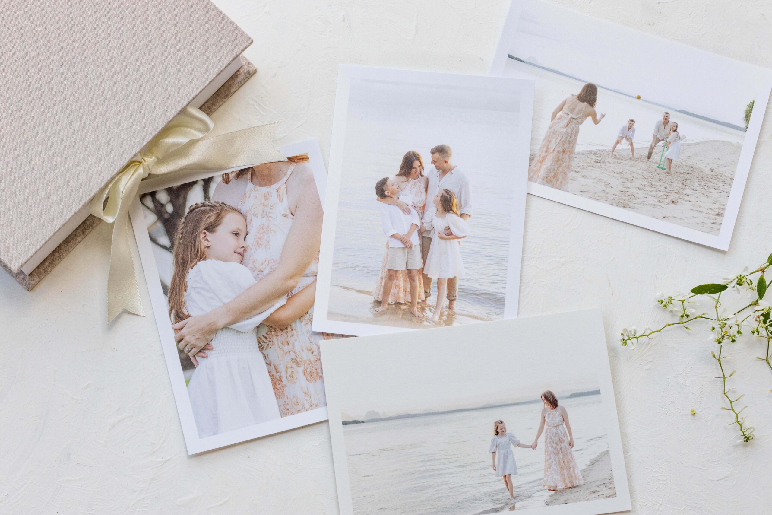 Archival quality photo prints of family on beach. Sharon Joseph Photography, Brisbane Lifestyle Family Photographer