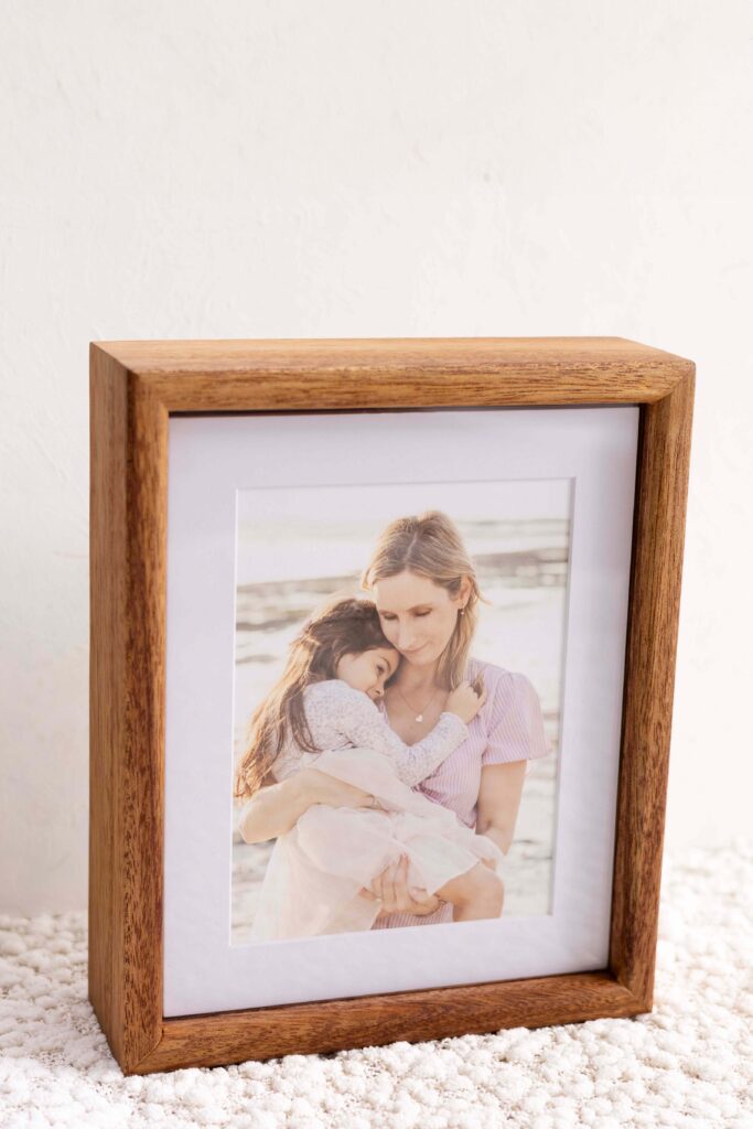 Timber Box Photo Frame with Matted Prints. Sharon Joseph Photography, Brisbane Family Portraits.