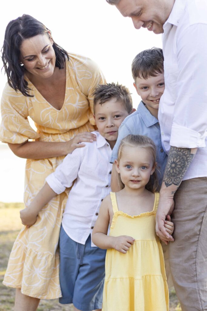 Yellow and blue photoshoot outfits. Brisbane Family Photographer. Sharon Joseph