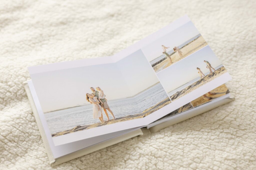 Heirloom Photo Album. Family photos at beautiful Brisbane Beach. By Sharon Joseph Photography.